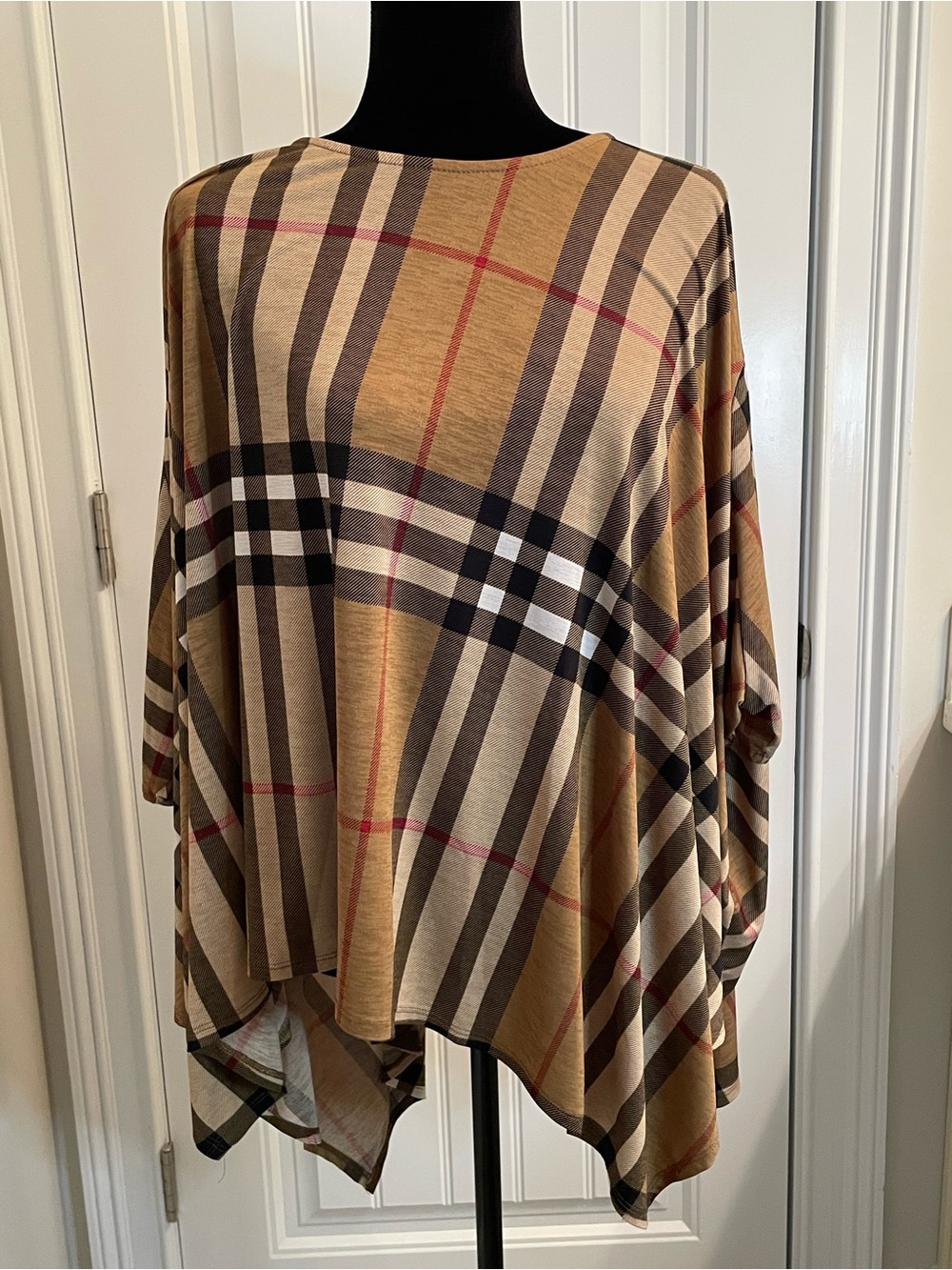 JODIFL Plaid Cape in Tan, Black & Red